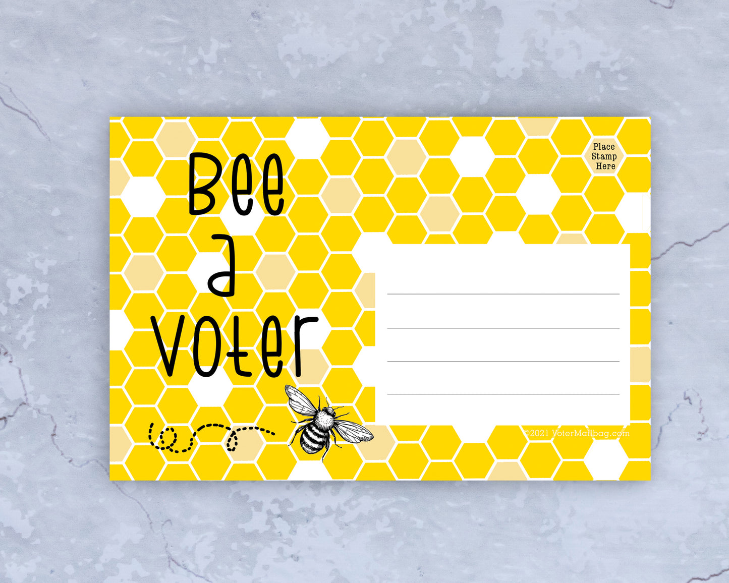 Bee A Voter blank voter postcard on marble surface
