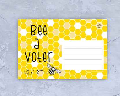 Bee A Voter blank voter postcard on marble surface